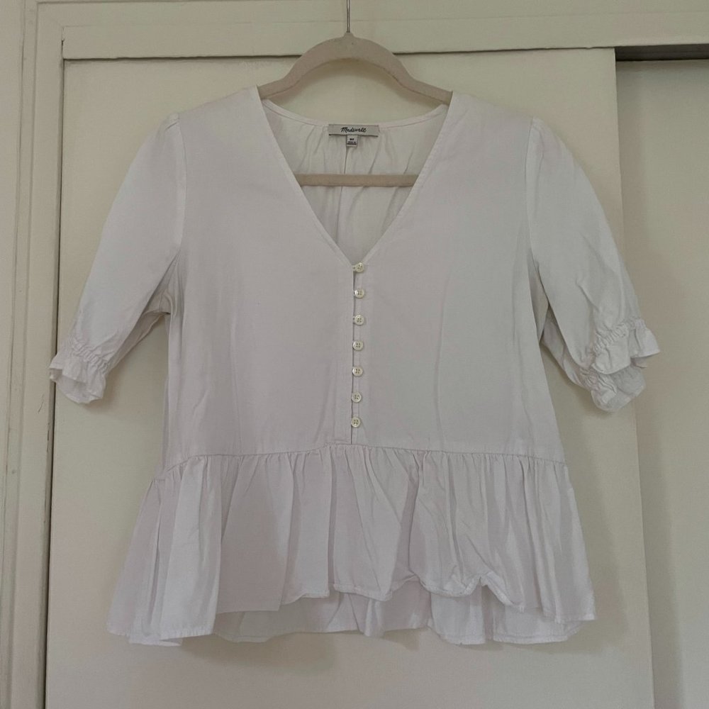 Madewell White Babydoll Peplum Top